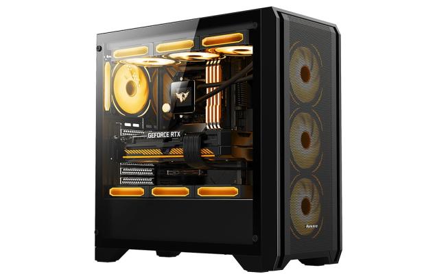 Huntkey GX750A (Black) Mid Tower High Performace Airflow ATX Tempered Glass Gaming Case w/ 4x  120mm ARGB Fans