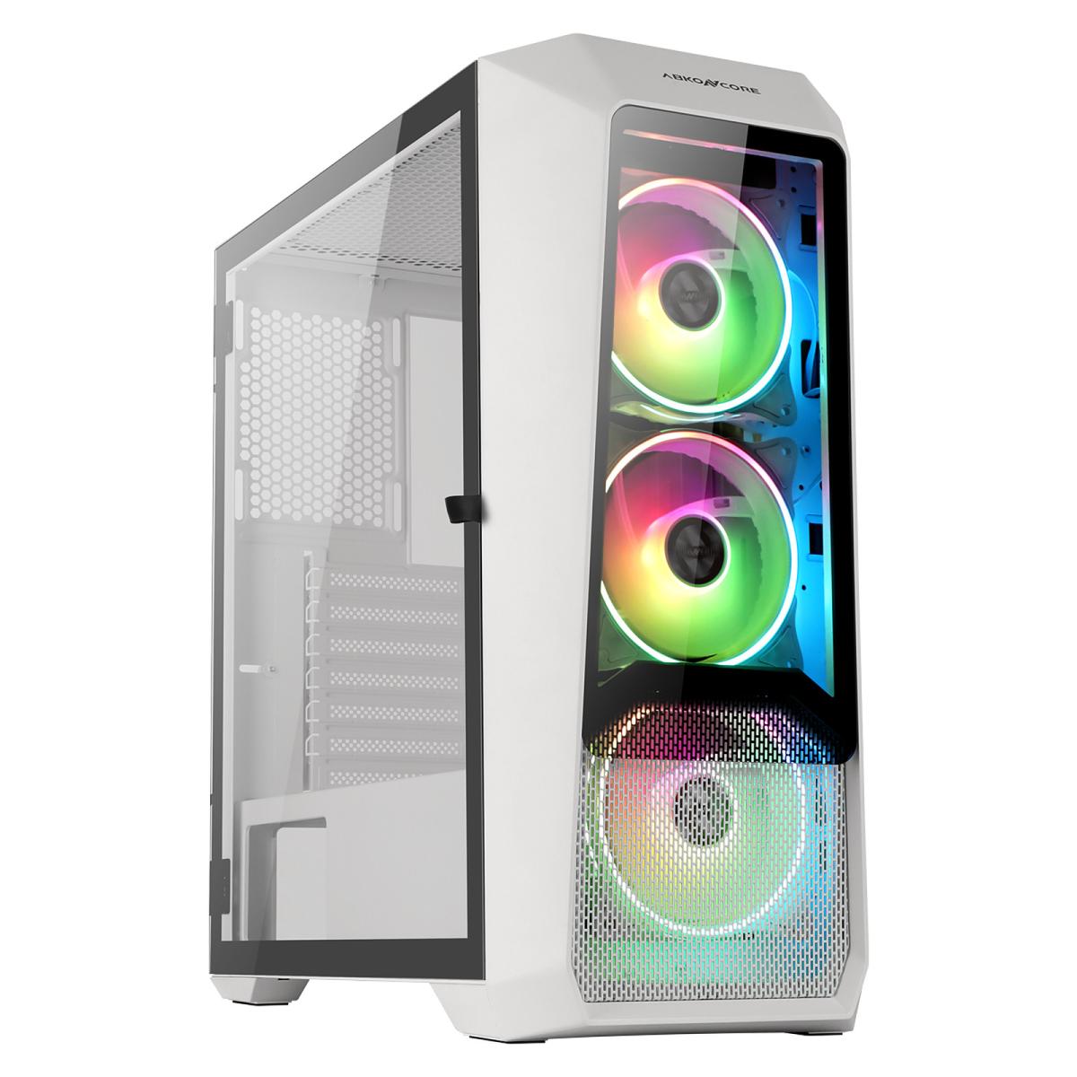 ABKONCORE H300G RGB Spectrum Dual Ring 3X Fan Tempered Glass Mid Tower Case-White Edition