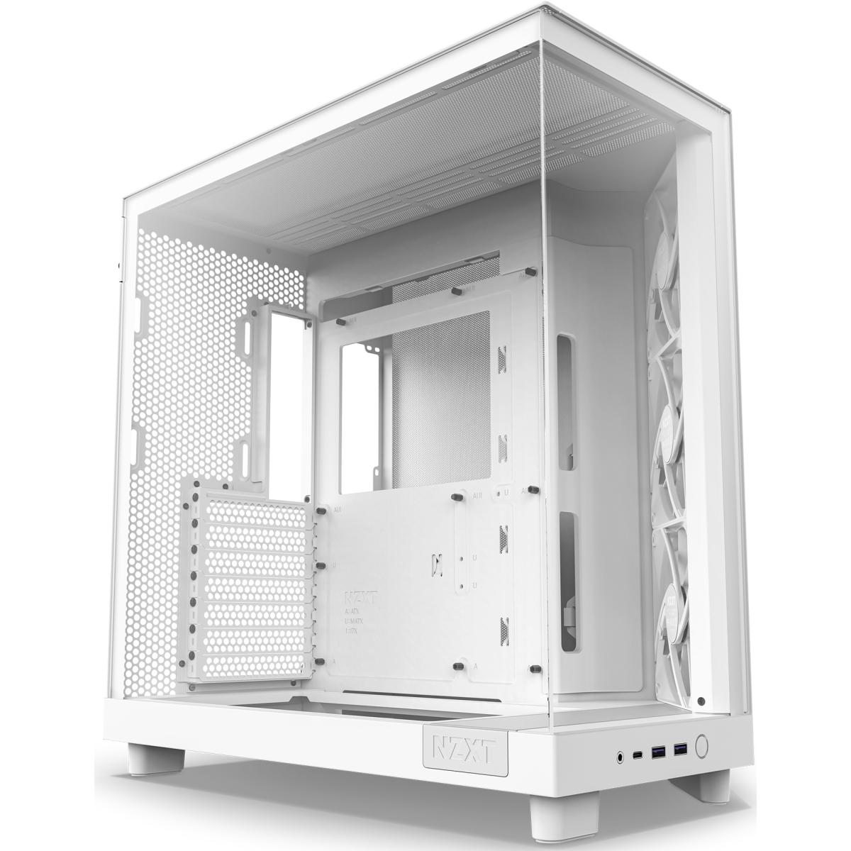 NZXT H6 Flow Perforated Compact Dual-Chamber Mid-Tower Tempered Glass Gaming Case w/ 3xF120Q Fans & USB Type-C Port - White