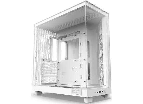 NZXT H6 Flow Perforated Compact Dual-Chamber Mid-Tower Tempered Glass Gaming Case w/ 3xF120Q Fans & USB Type-C Port - White