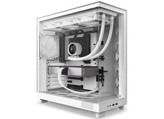 NZXT H6 Flow Perforated Compact Dual-Chamber Mid-Tower Tempered Glass Gaming Case w/ 3xF120Q Fans & USB Type-C Port - White