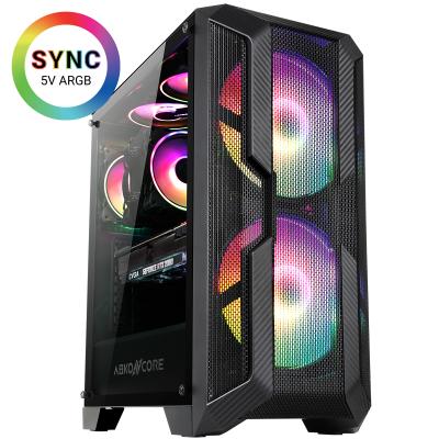 ABKONCORE H600X SYNC RGB Spectrum 3 Fans (2X200mm+120mm HR120) Tempered Glass Mid Tower& Front Full Mesh Design Case