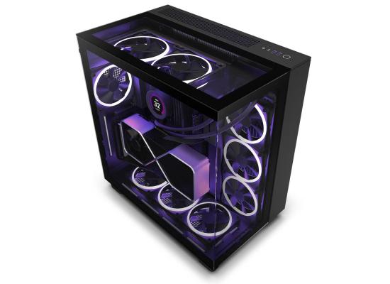 NZXT H9 Elite Premium Dual-Chamber Mid-Tower Tempered Glass Gaming Case w/ 3xF120 RGB Duo + F120Q Rear Fans & USB Type-C Port - Black
