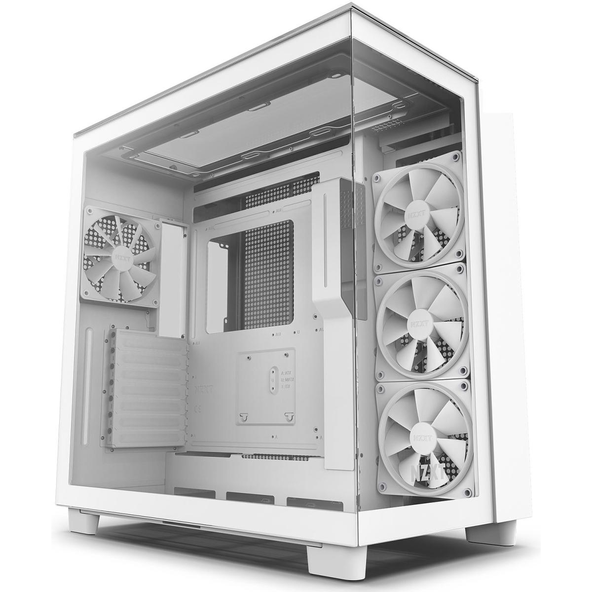 NZXT H9 Elite Premium Dual-Chamber Mid-Tower Tempered Glass Gaming Case w/ 3xF120 RGB Duo + F120Q Rear Fans & USB Type-C Port - White