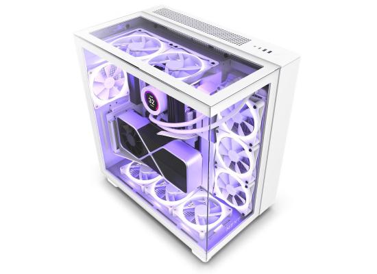 NZXT H9 Elite Premium Dual-Chamber Mid-Tower Tempered Glass Gaming Case w/ 3xF120 RGB Duo + F120Q Rear Fans & USB Type-C Port - White