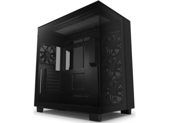 NZXT H9 Flow Perforated Dual-Chamber Mid-Tower Tempered Glass Gaming Case w/ 4xF120Q Fans & USB Type-C Port - Black