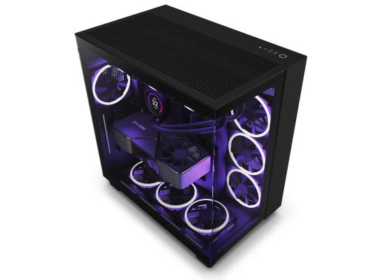 NZXT H9 Flow Perforated Dual-Chamber Mid-Tower Tempered Glass Gaming Case w/ 4xF120Q Fans & USB Type-C Port - Black