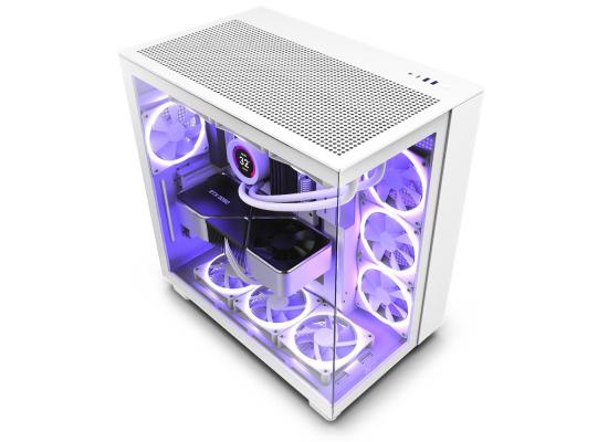 NZXT H9 Flow Perforated Dual-Chamber Mid-Tower Tempered Glass Gaming Case w/ 4xF120Q Fans & USB Type-C Port - White