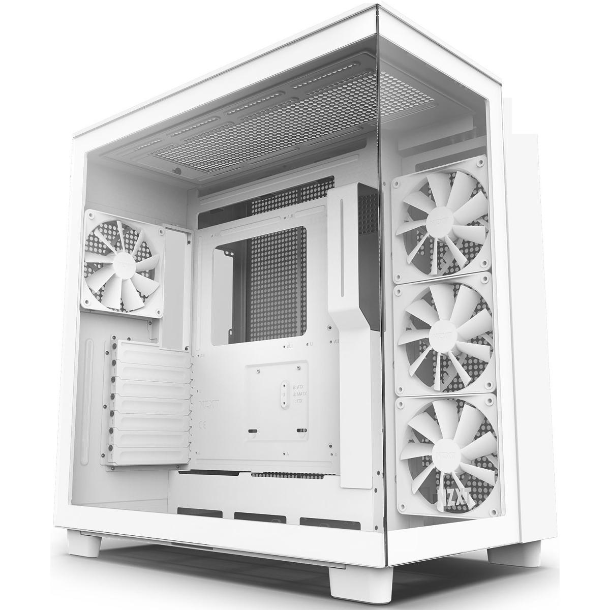 NZXT H9 Flow Perforated Dual-Chamber Mid-Tower Tempered Glass Gaming Case w/ 4xF120Q Fans & USB Type-C Port - White