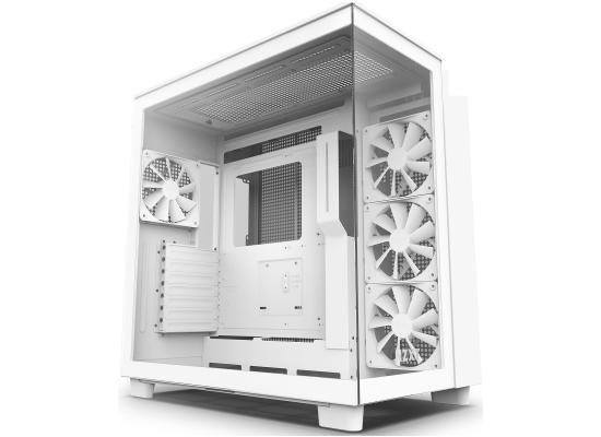 NZXT H9 Flow Perforated Dual-Chamber Mid-Tower Tempered Glass Gaming Case w/ 4xF120Q Fans & USB Type-C Port - White