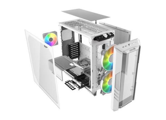 COOLER MASTER HAF 500 ARGB (White) Mid Tower Tempered Glass Gaming Case w/ 3x ARGB Fans (2x 200mm + 1x120mm)