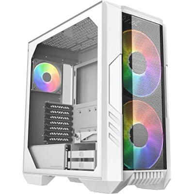 COOLER MASTER HAF 500 ARGB White Mid Tower Tempered Glass Gaming Case w/ 3x ARGB Fans (2x 200mm + 1x120mm)