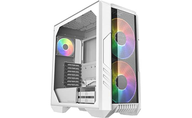 COOLER MASTER HAF 500 ARGB White Mid Tower Tempered Glass Gaming Case w/ 3x ARGB Fans (2x 200mm + 1x120mm)