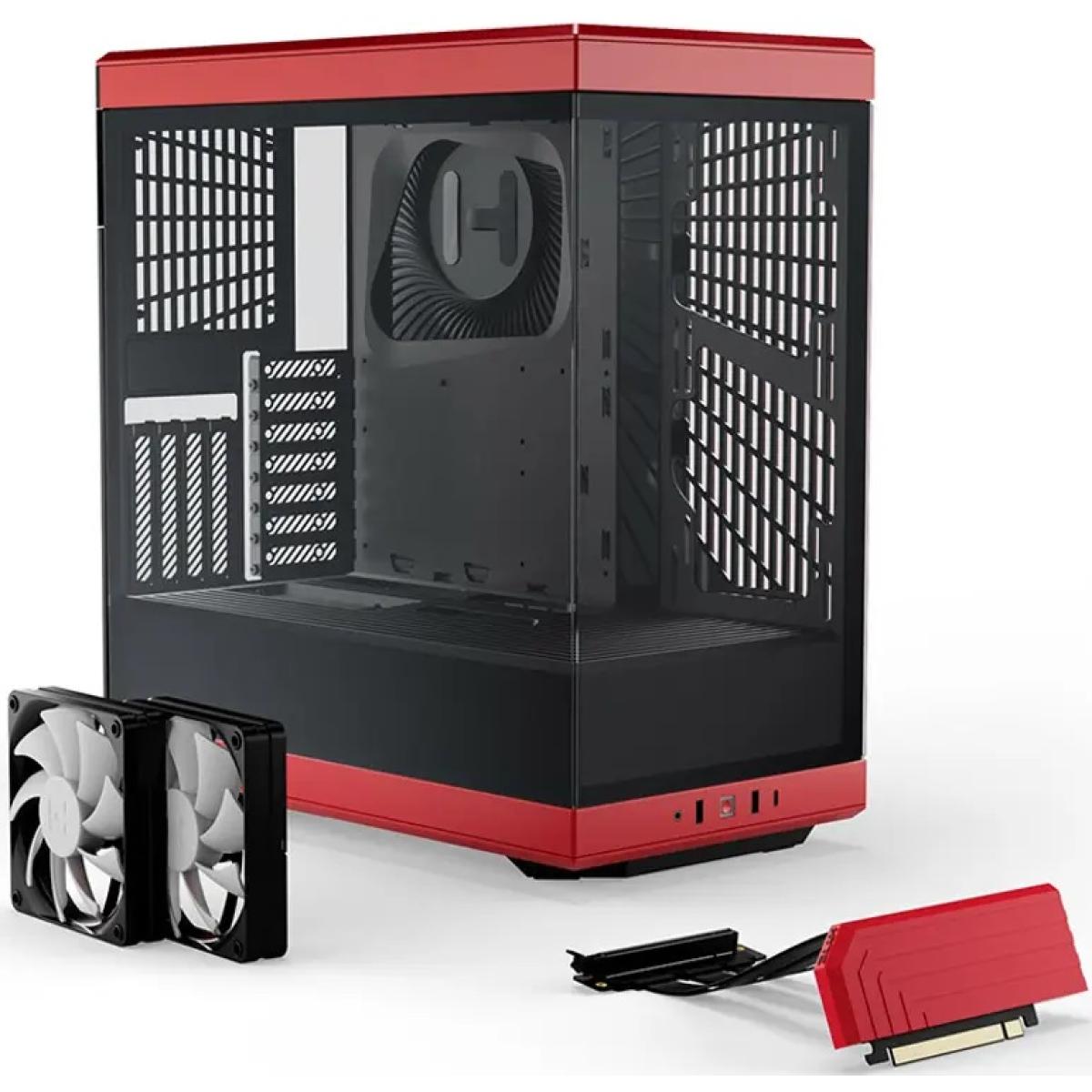 HYTE Y40 Modern Panoramic Tempered Glass Mid-Tower ATX Case (Black/Red) w/ 2 Pre-Installed Flow Fans & PCIE 4.0 Riser Cable