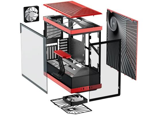 HYTE Y40 Modern Panoramic Tempered Glass Mid-Tower ATX Case (Black/Red) w/ 2 Pre-Installed Flow Fans & PCIE 4.0 Riser Cable
