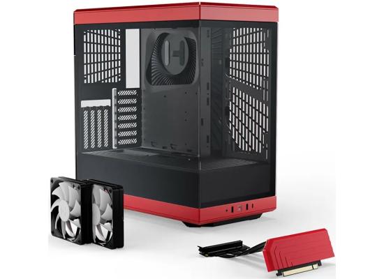 HYTE Y40 Modern Panoramic Tempered Glass Mid-Tower ATX Case (Black/Red) w/ 2 Pre-Installed Flow Fans & PCIE 4.0 Riser Cable 