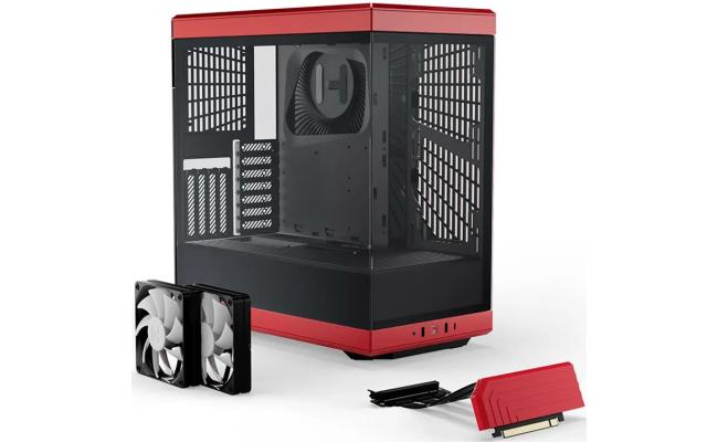 HYTE Y40 Modern Panoramic Tempered Glass Mid-Tower ATX Case (Black/Red) w/ 2 Pre-Installed Flow Fans & PCIE 4.0 Riser Cable