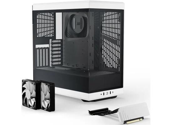HYTE Y40 Modern Panoramic Tempered Glass Mid-Tower ATX Case (Black/White) w/ 2 Pre-Installed Flow Fans & PCIE 4.0 Riser Cable 