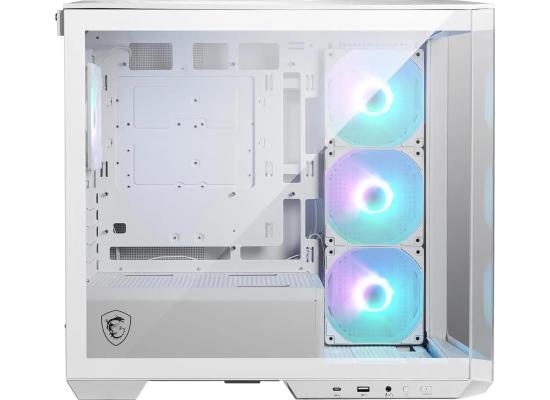 MSI MAG PANO M100R PZ (White) Micro- ATX Tower, 270-Degree Panoramic Design High-Performance Mid Tower Tempered Glass Gaming Case w/ 4x120mm ARGB Fans & Type-C Port