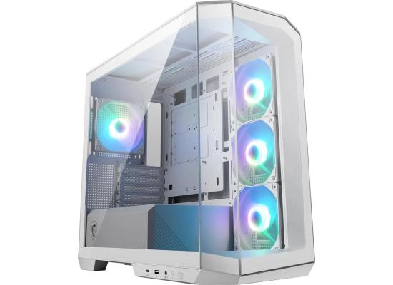 MSI MAG PANO M100R PZ (White) Micro- ATX Tower, 270-Degree Panoramic Design High-Performance Mid Tower Tempered Glass Gaming Case w/ 4x120mm ARGB Fans & Type-C Port 
