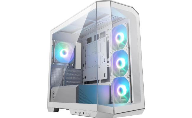 MSI MAG PANO M100R PZ (White) Micro- ATX Tower, 270-Degree Panoramic Design High-Performance Mid Tower Tempered Glass Gaming Case w/ 4x120mm ARGB Fans & Type-C Port