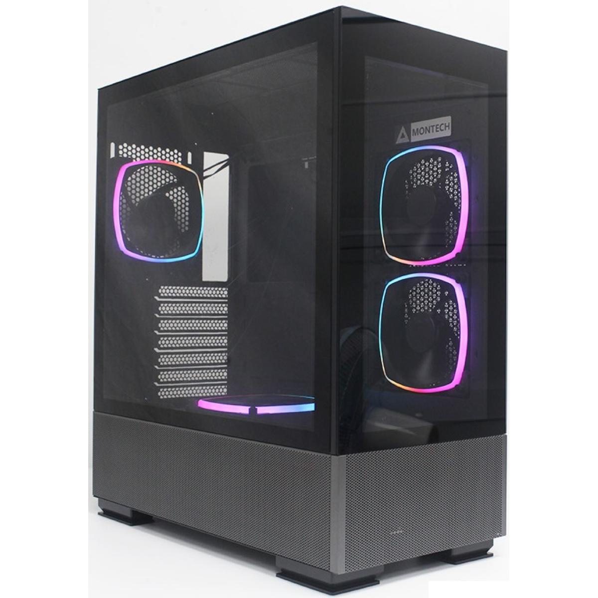 Montech Sky Two Panoramic Tempered Glass High Airflow Performance Gaming Case w/ 4 X 120mm ARGB Fans, Dual TG, Type-C - Black