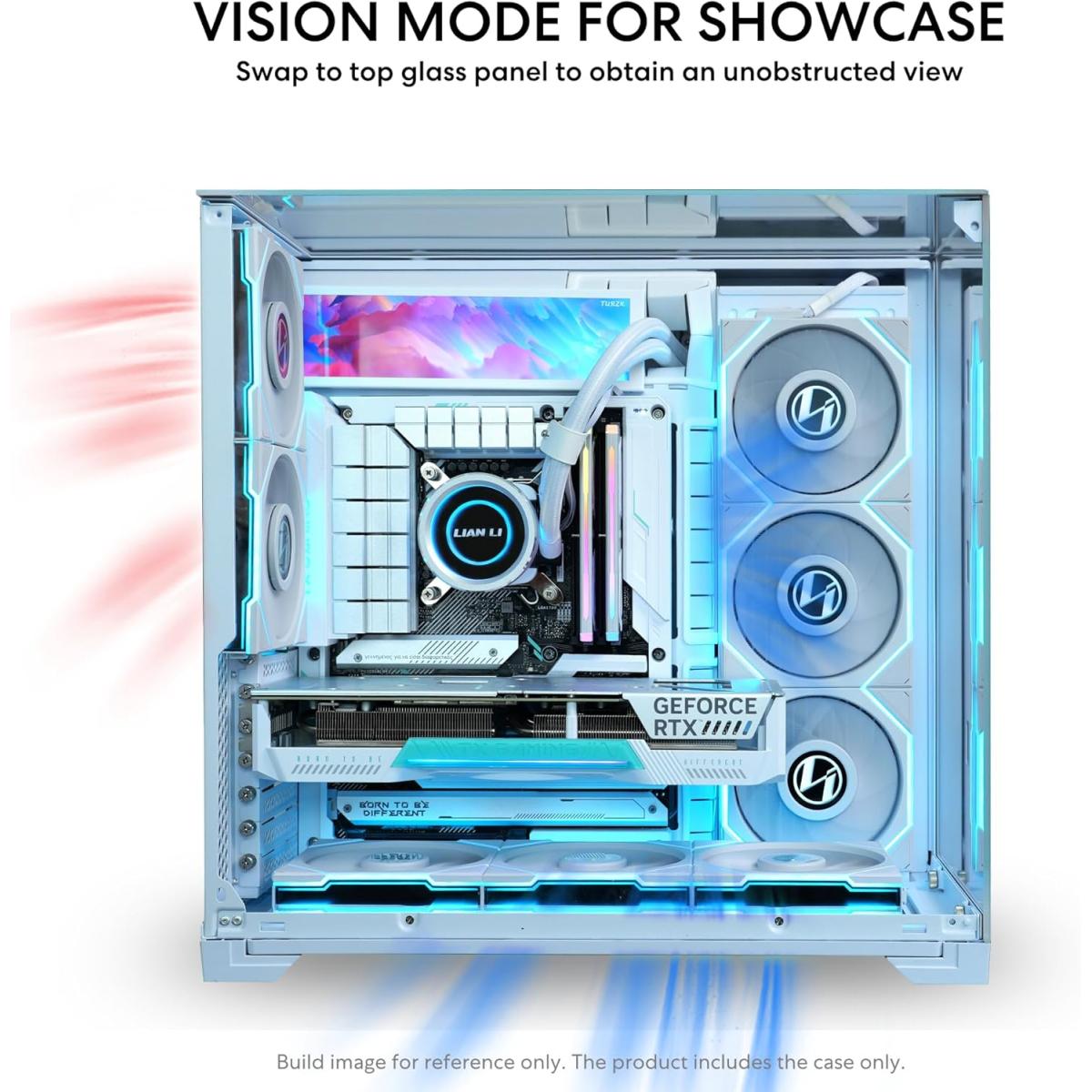 Lian Li O11 VISION Compact (White) Cool & Clear ATX Mid Tower 3 Sided Tempered Glass Gaming Case, Columnless Design, Dual Chamber, Dual Rear Fan Modes (High Or Low)