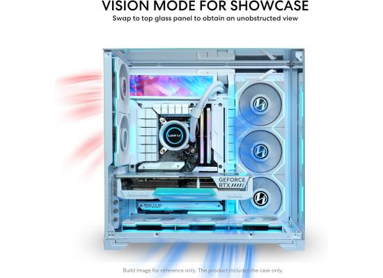 Lian Li O11 VISION Compact (White) Cool & Clear ATX Mid Tower 3 Sided Tempered Glass Gaming Case, Columnless Design, Dual Chamber, Dual Rear Fan Modes (High Or Low)