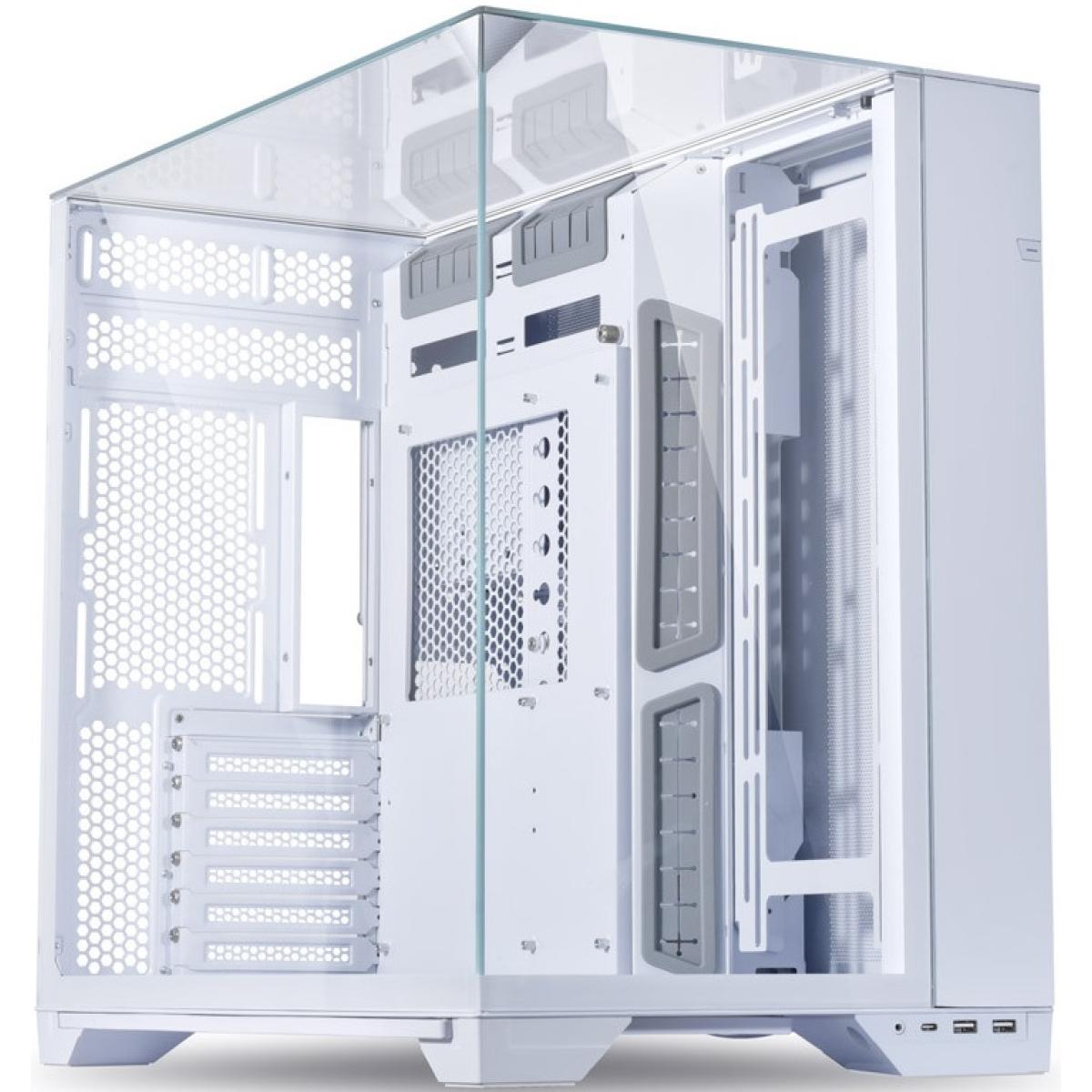 Lian Li O11 VISION (White) Cool & Clear ATX Mid Tower 3 Sided Tempered Glass Gaming Case, Columnless Design, Dual Chamber, Dual Rear Fan Modes (High Or Low), Adjustable Motherboard Outside Installation Tray