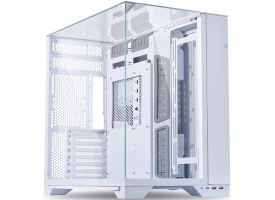 Lian Li O11 VISION (White) Cool & Clear ATX Mid Tower 3 Sided Tempered Glass Gaming Case, Columnless Design, Dual Chamber, Dual Rear Fan Modes (High Or Low), Adjustable Motherboard Outside Installation Tray
