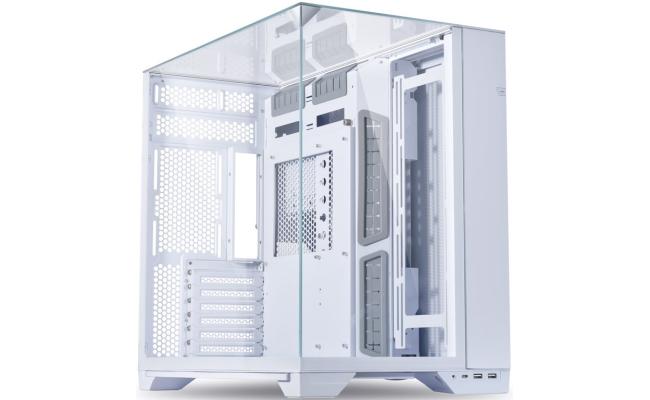 Lian Li O11 VISION (White) Cool & Clear ATX Mid Tower 3 Sided Tempered Glass Gaming Case, Columnless Design, Dual Chamber, Dual Rear Fan Modes (High Or Low), Adjustable Motherboard Outside Installation Tray