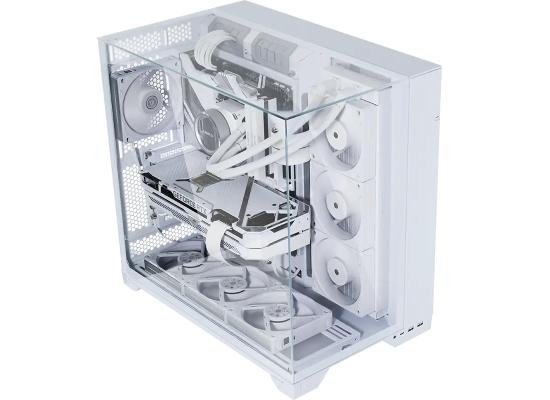 Lian Li O11 VISION (White) Cool & Clear ATX Mid Tower 3 Sided Tempered Glass Gaming Case, Columnless Design, Dual Chamber, Dual Rear Fan Modes (High Or Low), Adjustable Motherboard Outside Installation Tray