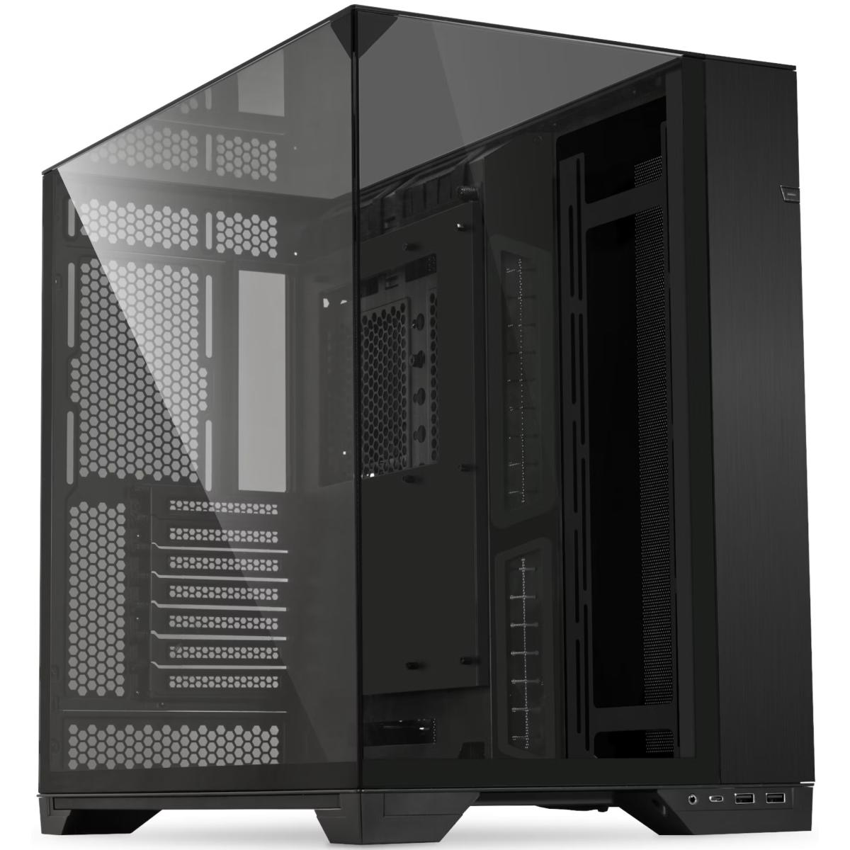 Lian Li O11 VISION (Black) Cool & Clear ATX Mid Tower 3 Sided Tempered Glass Gaming Case, Columnless Design, Dual Chamber, Dual Rear Fan Modes (High Or Low), Adjustable Motherboard Outside Installation Tray