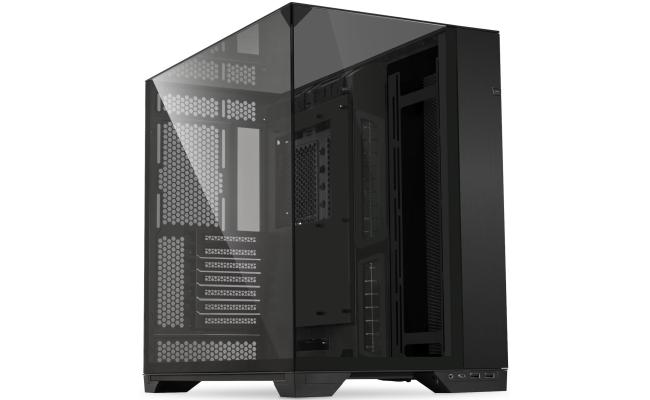 Lian Li O11 VISION (Black) Cool & Clear ATX Mid Tower 3 Sided Tempered Glass Gaming Case, Columnless Design, Dual Chamber, Dual Rear Fan Modes (High Or Low), Adjustable Motherboard Outside Installation Tray
