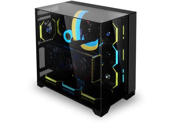 Lian Li O11 VISION (Black) Cool & Clear ATX Mid Tower 3 Sided Tempered Glass Gaming Case, Columnless Design, Dual Chamber, Dual Rear Fan Modes (High Or Low), Adjustable Motherboard Outside Installation Tray