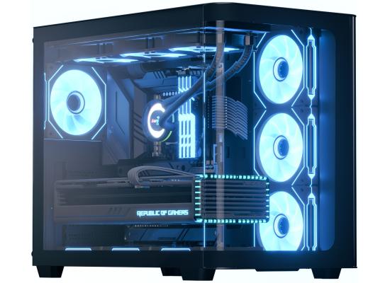 AeroCool P500C (Black) ARGB Stylish w/ Panoramic View & Dual Chamber ATX Mid Tower Tempered Glass Gaming Case w/ 4 ARGB Mirage infinity Mirror Fans (3x120mm Side Reverse-Blade + 1x120mm Rear)