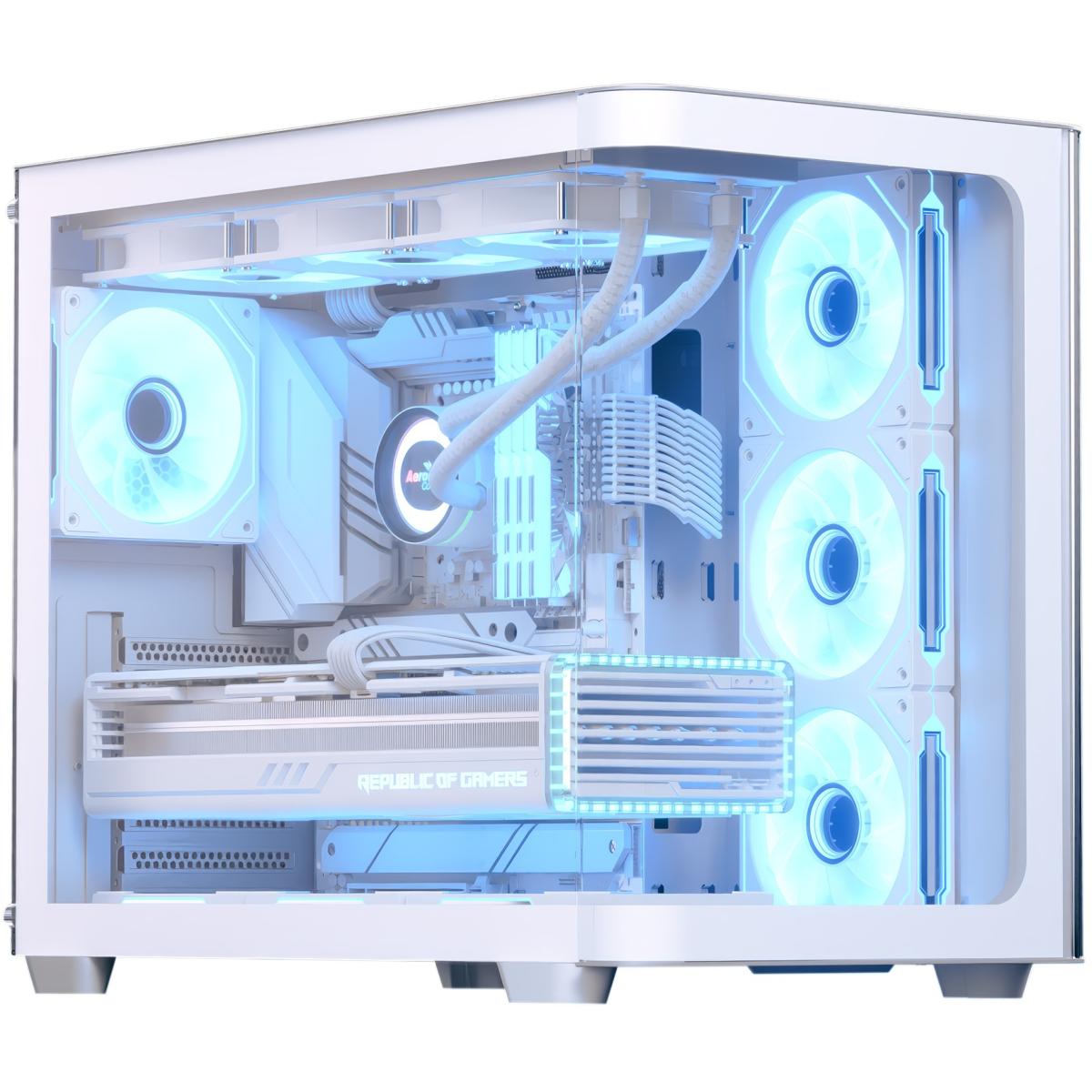 AeroCool P500C (White) ARGB Stylish w/ Panoramic View & Dual Chamber ATX Mid Tower Tempered Glass Gaming Case w/ 4 ARGB Mirage infinity Mirror Fans (3x120mm Side Reverse-Blade + 1x120mm Rear)