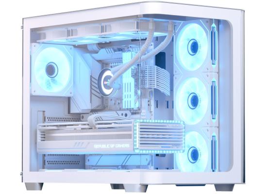 AeroCool P500C (White) ARGB Stylish w/ Panoramic View & Dual Chamber ATX Mid Tower Tempered Glass Gaming Case w/ 4 ARGB Mirage infinity Mirror Fans (3x120mm Side Reverse-Blade + 1x120mm Rear)