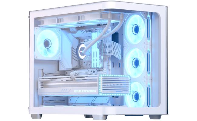 AeroCool P500C (White) ARGB Stylish w/ Panoramic View & Dual Chamber ATX Mid Tower Tempered Glass Gaming Case w/ 4 ARGB Mirage infinity Mirror Fans (3x120mm Side Reverse-Blade + 1x120mm Rear)