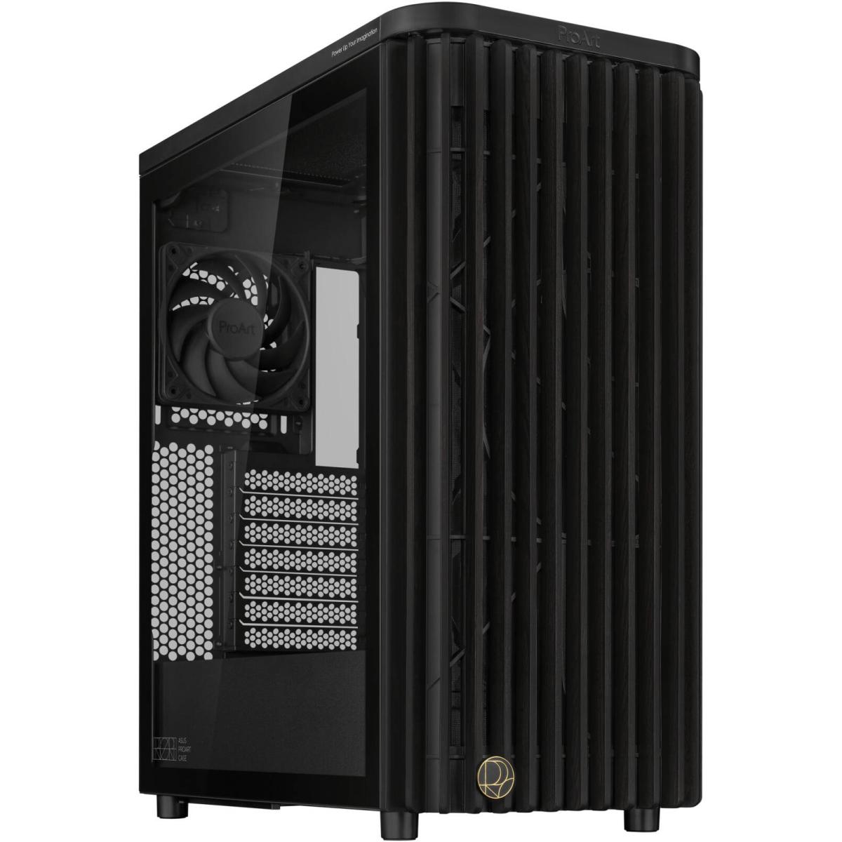 ASUS ProArt PA401 Wood Edition - Tempered Glass Panel (Black) ATX Mid Tower Gaming Case, Performance Open Grille Front Design w/ USB Type-C & (2 x160mm + 1x 120mm) Fans