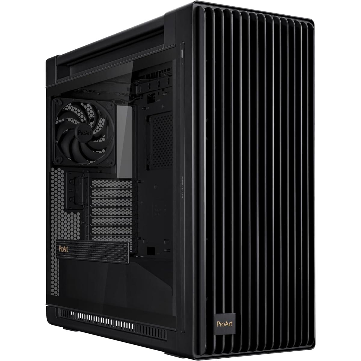 ASUS ProArt PA602 (Black) Mid Tower Premium Tempered Glass E-ATX Case Up To 420mm Radiator Support w/ 6 PWM Fan Hub, Front Grill Design For Superior Airflow, Front Panel IR Dust Detection, Comes with Front 2x 200mm + 1 x140 Rear Fans