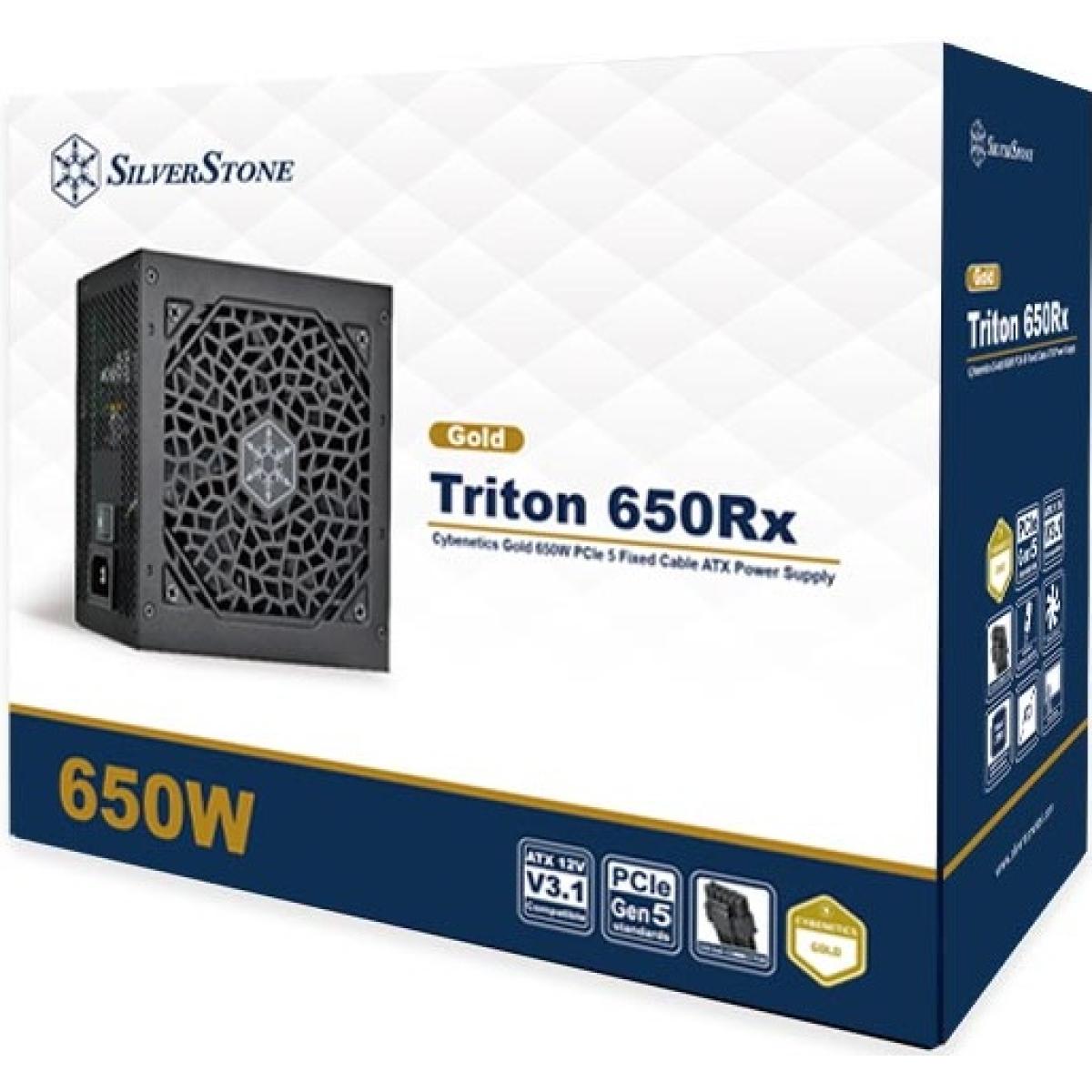 SilverStone Triton 650Rx Gold 650W (ATX 3.1) PCIE 5.1 (12V-2x6 ) 80 Plus Gold Fixed Cables - High Performance Power Supply w/ Silent 120mm Fan