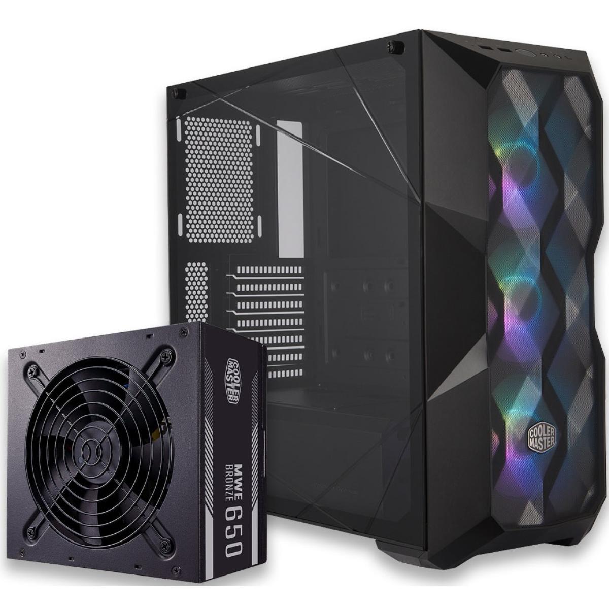 Cooler Master MasterBox TD500 Mesh ARGB Black Mid Tower Tempered Glass Gaming Case + 650W 80+ Bronze Pre-Installed PSU