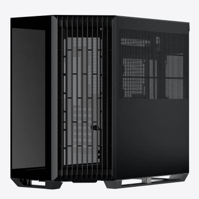 APNX V1 (Black) Dual Chamber Panoramic 2 Glasses Design ATX Mid Tower Mesh Ventilation Pattern Tempered Glass Gaming Case w/ Adjustable Motherboard Position Bracket, Support Up To 10x12cm Fans & Type-C