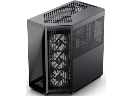 APNX V1 (Black) Dual Chamber Panoramic 2 Glasses Design ATX Mid Tower Mesh Ventilation Pattern Tempered Glass Gaming Case w/ 4x120mm ARGB Fans, Adjustable Motherboard Position Bracket, Support Up To 10x12cm Fans & Type-C