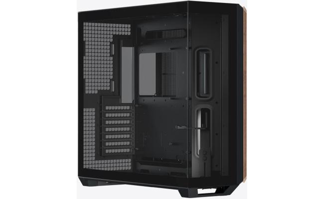 APNX V1 (Black/Wood) Dual Chamber Panoramic 2 Glasses Design ATX Mid Tower Mesh Ventilation Pattern Tempered Glass Gaming Case w/ Adjustable Motherboard Position Bracket, Support Up To 10x12cm Fans & Type-C