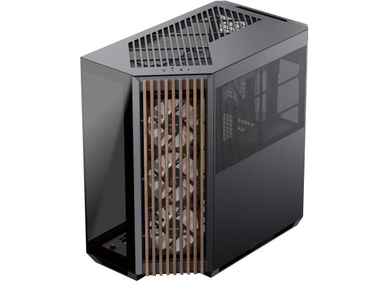 APNX V1 (Black/Wood) Dual Chamber Panoramic 2 Glasses Design ATX Mid Tower Mesh Ventilation Pattern Tempered Glass Gaming Case w/ 4x120mm ARGB Fans, Adjustable Motherboard Position Bracket, Support Up To 10x12cm Fans & Type-C