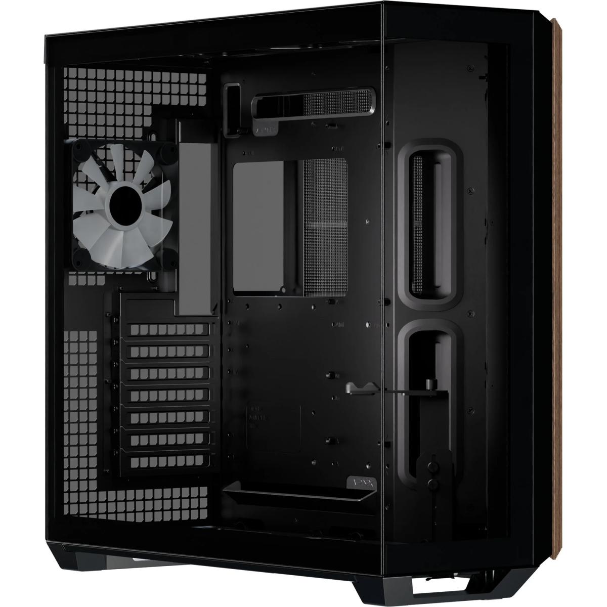 APNX V1 (Black/Wood) Dual Chamber Panoramic 2 Glasses Design ATX Mid Tower Mesh Ventilation Pattern Tempered Glass Gaming Case w/ 4x120mm ARGB Fans, Adjustable Motherboard Position Bracket, Support Up To 10x12cm Fans & Type-C