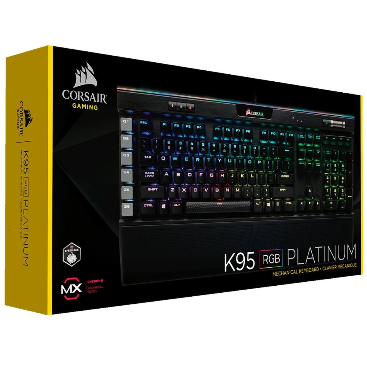 Corsair K95 RGB PLATINUM Mechanical Gaming Keyboard — CHERRY® MX Speed Silver Switch — Black