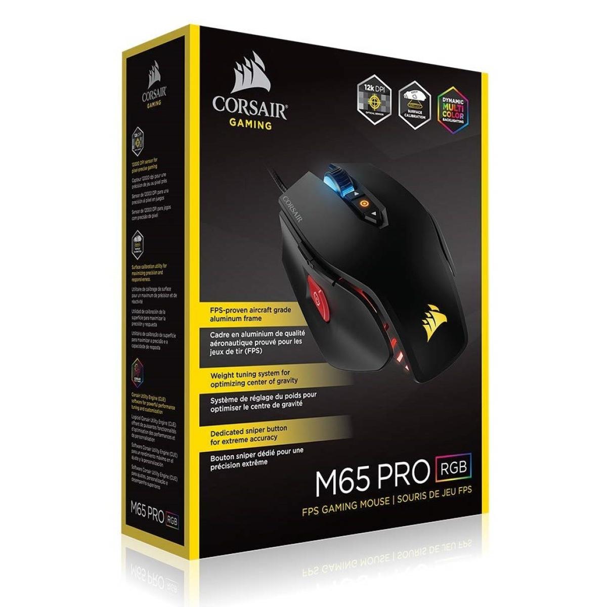 Corsair M65 PRO RGB FPS Optical Sensor 12000 DPI Wired Gaming Mouse w/ Tunable Weight System